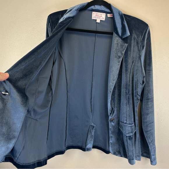 Panhandle L Luxurious Velvet Women's Blue Blazer Festive Elegant Holiday Boho - Picture 8 of 11